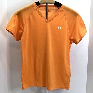 Under Armour Womens Orange V Neck Workout Performance Shirt Size S